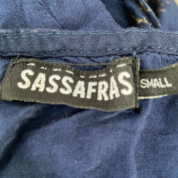 4/$20 Sassafras Navy Dandelion Cold Shoulder Full Button Up Dress S - Picture 10 of 11